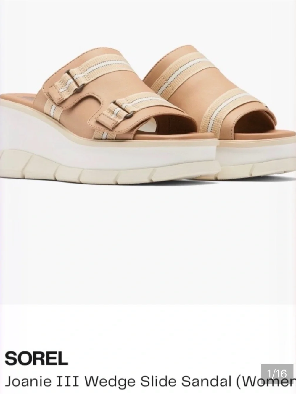 NWT! Sorel Joanie III Wedge Slide Sandal - Tan and Cream size  91/2!